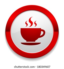Red round button with coffee icon
