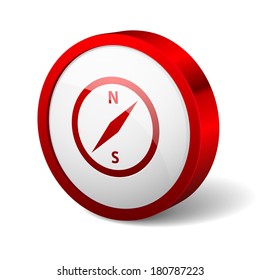 Red round button with compass icon