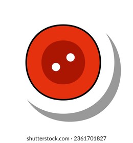 Red round button flat paper sticker icon. Equipment or item for repairing clothes at workshop isolated on white background. Needlework and tailoring, hobby, craft, fashion concept