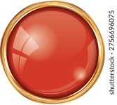 red round button with gold frame and glossy effect
