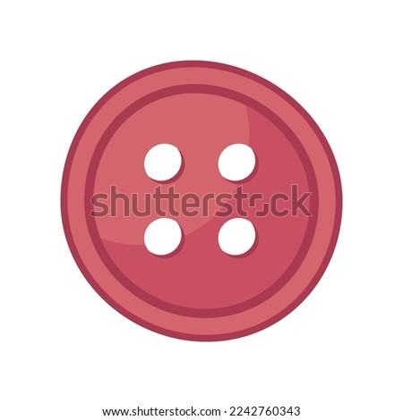 Red round button for handmade clothes cartoon illustration. Cartoon drawing of accessory for clothing isolated on white background. Hobby, fashion, handicraft concept