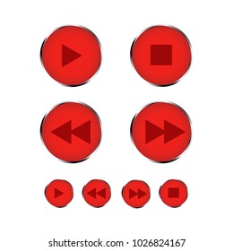 Red round button with metallic border