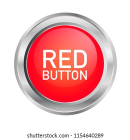Red round button with metallic border. Vector illustration ESP10