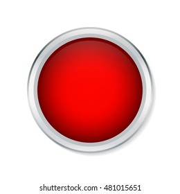 Red round button with metallic border - Vector