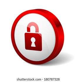 Red round button with padlock icon