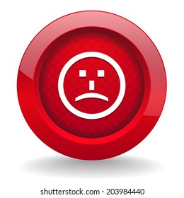 Red round button with smily icon on white background