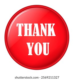 Red round button Thank you. Sticker, design element. Vector graphics on transparent background