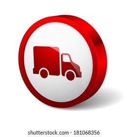 Red round button with truck icon