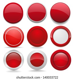 Red round buttons in nine different forms