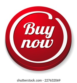 Red round buy now button on white background
