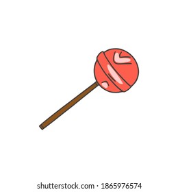 Caramelos rojos redondos. Lollipop. Cosas tontas. Estilo doodle de colores. Ilustración dibujada a mano por vectores. Aislado sobre fondo blanco. Para imprimir y web.