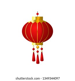 Red round chinese paper sky lantern isolated on white background