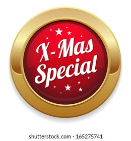 Red round christmas special button with gold border