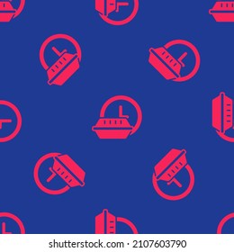 Red Round the clock delivery icon isolated seamless pattern on blue background.  Vector