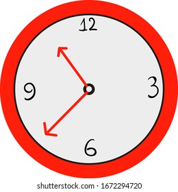 Red round clock, illustration, vector on white background.