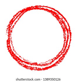 Red round copy space or frame with pastel bright color circle form. Hand drawing artistic grunge stroke figure. Vector crayon, chalk or pencil sphere texture abstract trendy message background.