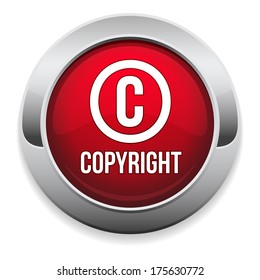 Red round copyright button with metallic border