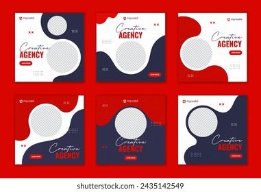 Red round corporate social media post template, multipurpose business agency square design