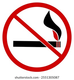 Red round crossed-out cigarette sign, smoking prohibited.