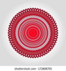 Red round doily - Valentine's Day symmetrical decor / design with beautiful hearts, vector
