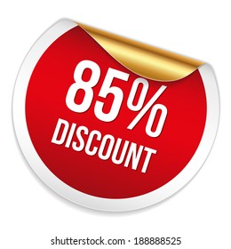 Red round eighty-five percent discount sticker on white background