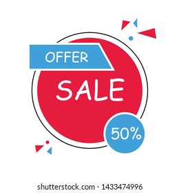 Red round element wirh blue shape. 50% Sale banner template design. Big sale special offer. 50% Special offer vector illustration can be use banner, poster, flyer, brochure, sticker.