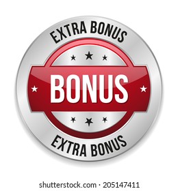 Red round extra bonus button with metallic border