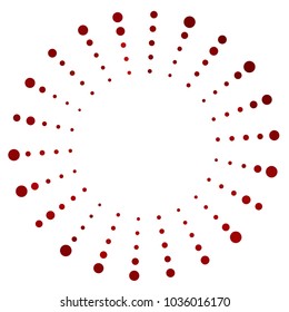 Red round frame. White background with colored red dots. Circle of dots.