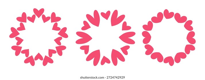 Rote runde Rahmen mit Herzen. Set. Minimales Design für Valentinstag Liebe themed Karten, Aufkleber.