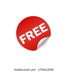 Red round free sticker on white background.