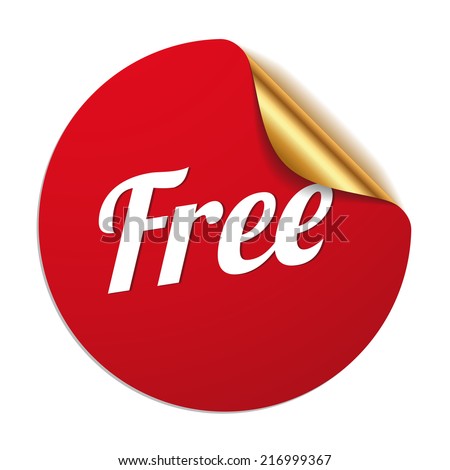 Red round free sticker on white background