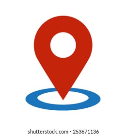 Red Round Geo Location Pin On Blue Ring Circle Vector Icon