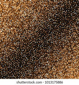 Red round gold glitter. Abstract scattered pattern on black background. Stunning vector illustration.