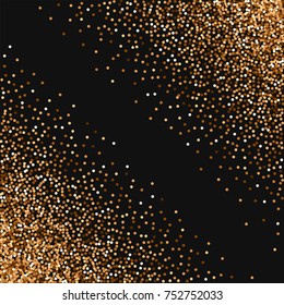 Red round gold glitter. Abstract chaotic mess on black background. Astonishing vector illustration.