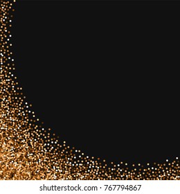 Red round gold glitter. Abstract left bottom corner with red round gold glitter on black background. Interesting Vector illustration.