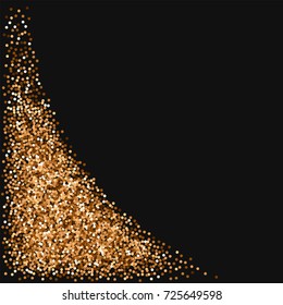 Red round gold glitter. Bottom left corner with red round gold glitter on black background. Pretty Vector illustration.