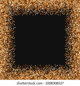 Red round gold glitter. Chaotic border with red round gold glitter on black background. Glamorous Vector illustration.