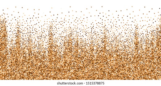Red round gold glitter luxury sparkling confetti. Scattered small gold particles on white background. Beautiful festive overlay template. Precious vector illustration.