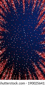 Red round gold glitter luxury sparkling confetti. Scattered small gold particles on black background. Enchanting festive overlay template. Neat vector background.