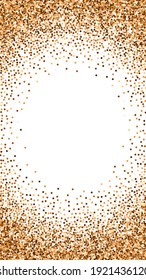 Red Round Gold Glitter Luxury Sparkling Confetti. Scattered Small Gold Particles On White Background. Ecstatic Festive Overlay Template. Exquisite Vector Background.