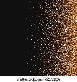 Red round gold glitter. Scatter right gradient on black background. Alluring vector illustration.