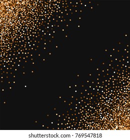 Red round gold glitter. Scatter abstract corners on black background. Shapely vector illustration.