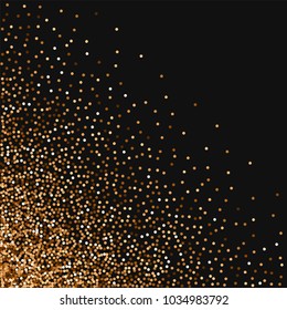 Red round gold glitter. Scattered bottom left corner on black background. Good-looking vector illustration.