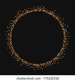 Red round gold glitter. Round shape on black background. Dazzling vector illustration.