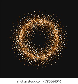 Red round gold glitter. Small circle frame on black background. Beautiful vector illustration.