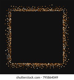Red round gold glitter. Square abstract shape on black background. Uncommon vector illustration.