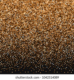 Red round gold glitter. Top gradient on black background. Delicate vector illustration.