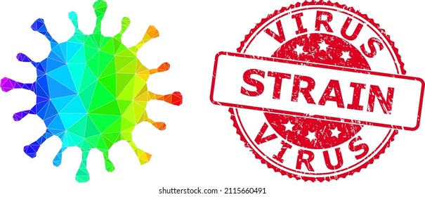 Estampilla de la estampilla de la estampilla del VIRUS redondo rojo y microbio bajo con gradiente espectral de color.