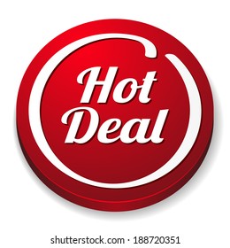 Red round hot deal button on white background