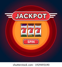 Red round jackpot lucky wins slot machine on mobile phone vector illustration